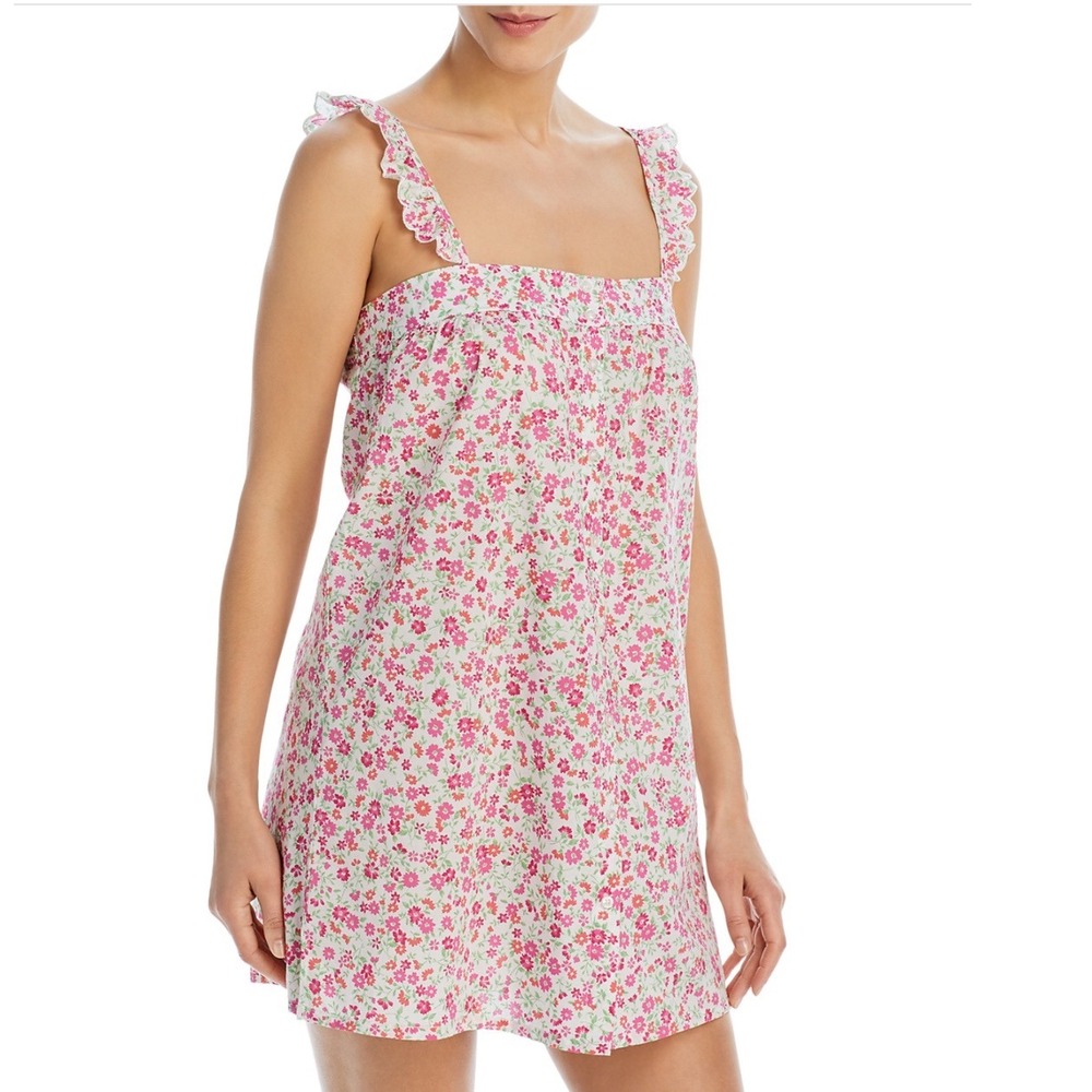 Aqua Sleep Flower‎ Power Cotton Chemise Ivory Ruffle Strap Nightgown Medium